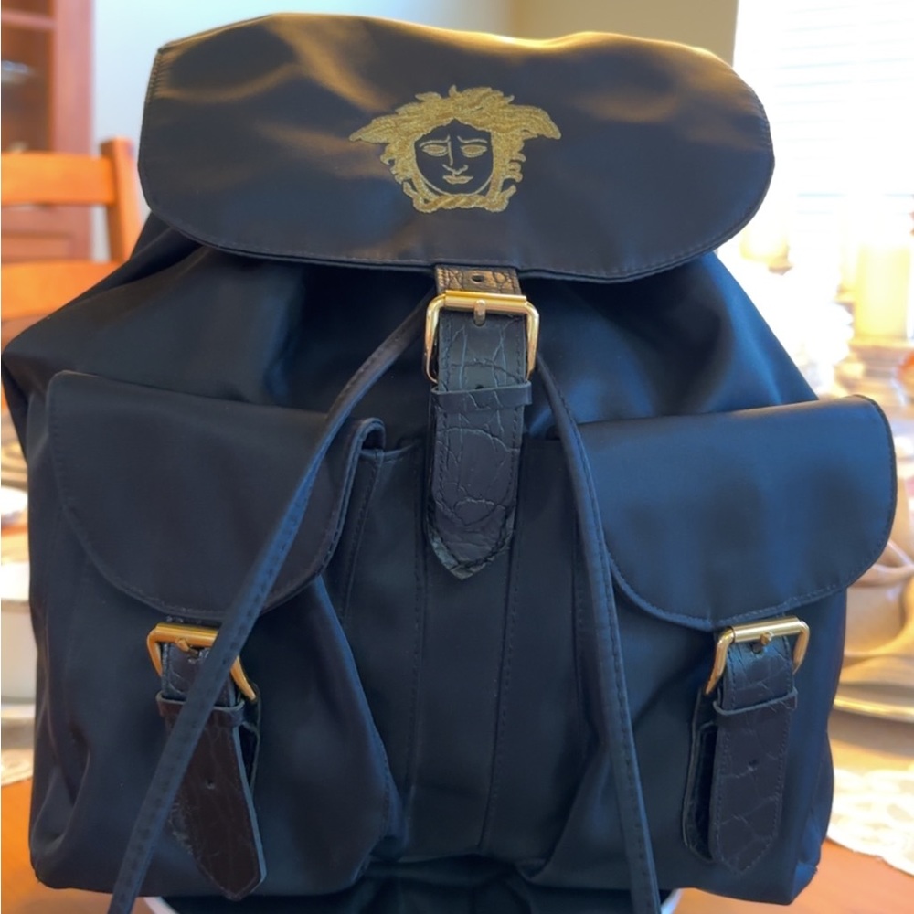 Versace Black Nylon Backpack with Gold Medusa Emblem COA included - Picture 7 of 8